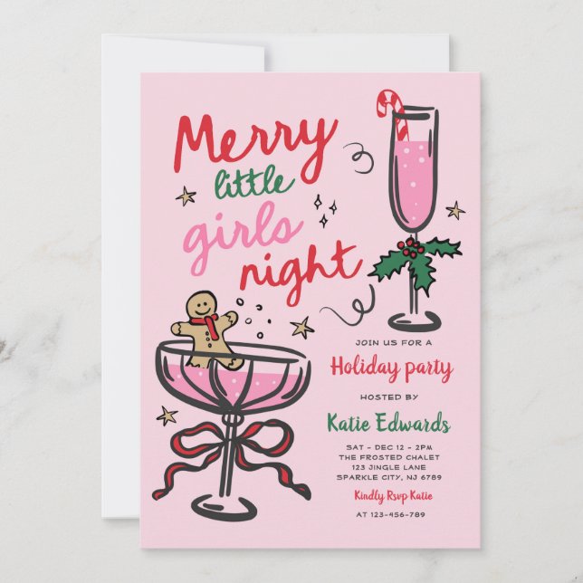 Merry Little Girls Night Christmas Cocktail Party Invitation (Front)