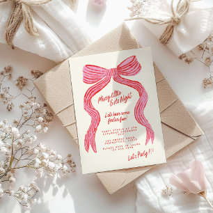 Merry Little Girls Night Invitation   Pink Red Bow
