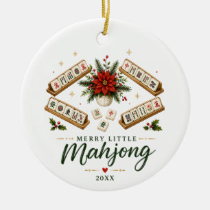 Merry Little Mahjong Poinsetta Christmas Ceramic Tree Decoration