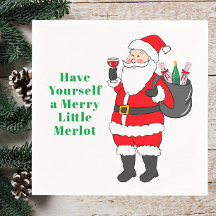 Merry Little Merlot Santa Christmas Wine Napkin
