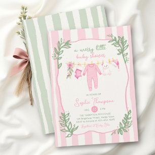 Merry Little Pink Green Stripes Girl Baby Shower Invitation