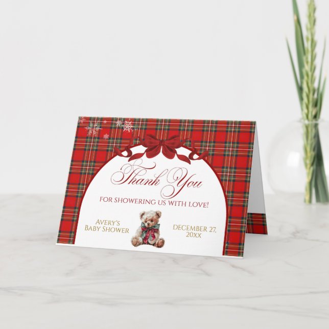 Merry Little Red Bow Christmas Plaid  Card (Front)