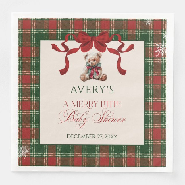 Merry Little Red Bow Christmas Plaid  Napkin (Front)