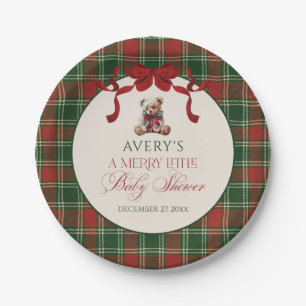 Merry Little Red Bow Christmas Plaid Paper Plate
