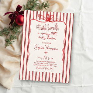 Merry Little Red Bow Stripes Christmas Shower Invitation
