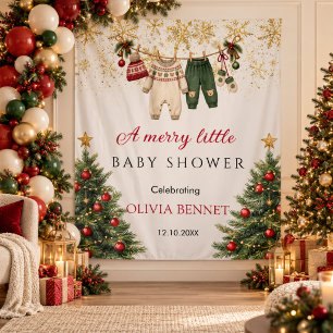 Merry Little Red Green Christmas Baby Shower Tapestry