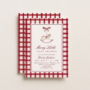 Merry Little Red Rocking Horse Winter Baby Shower Invitation