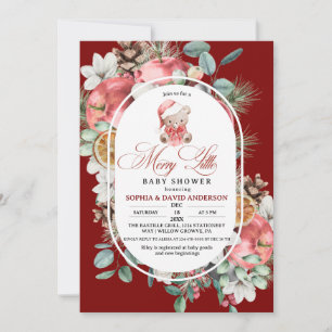 Merry Little Teddy Bear Christmas Baby Shower Invitation