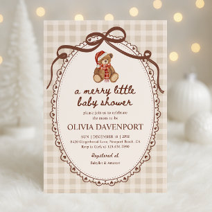 Merry Little Teddy Bear Christmas Baby Shower Invitation