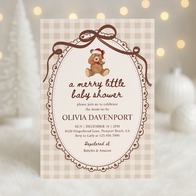 Merry Little Teddy Bear Christmas Baby Shower Invitation (Creator Uploaded)