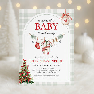 Merry Little Winter Gingham Christmas Baby Shower Invitation