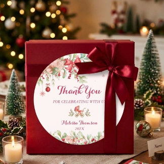 Merry Little Winter Holiday Baby Shower Thank You Classic Round Sticker