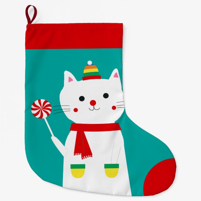 Merry Lollipop Personalised Kitty Cat Large Christmas Stocking (Front)