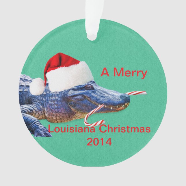 Merry Louisiana Christmas with Alligator Ornament (Front)