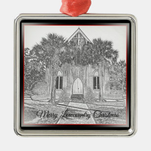 Merry Lowcountry Christmas Bluffton Church Sketch  Metal Tree Decoration