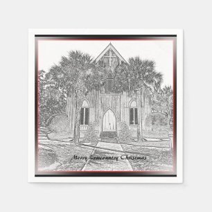 Merry Lowcountry Christmas Bluffton Church Sketch Napkin