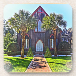Merry Lowcountry Christmas Bluffton SC Church Coaster