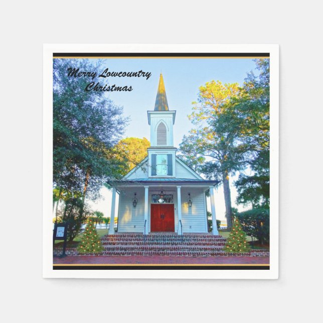 Merry Lowcountry Christmas Chapel Palmetto Bluff Napkin (Front)