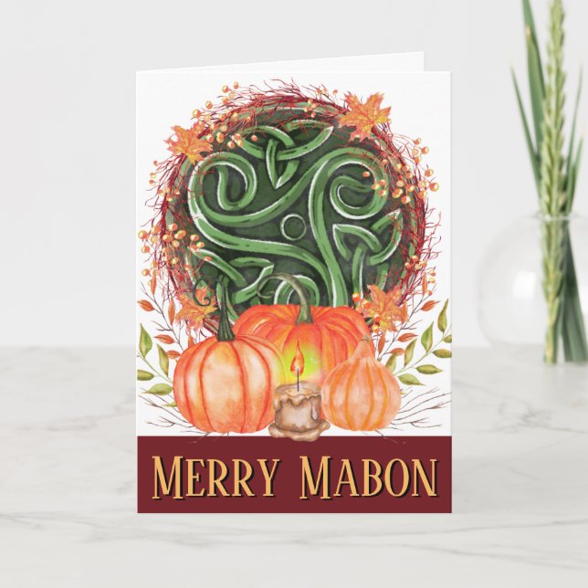 Merry Mabon Celtic Triskelion Fall Pumpkins Card (Front)
