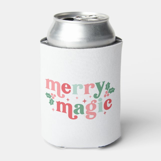 Merry Magic - Colourful Holiday Typography Can Cooler (Can Front)