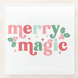 Merry Magic - Colourful Holiday Typography Glass Coaster