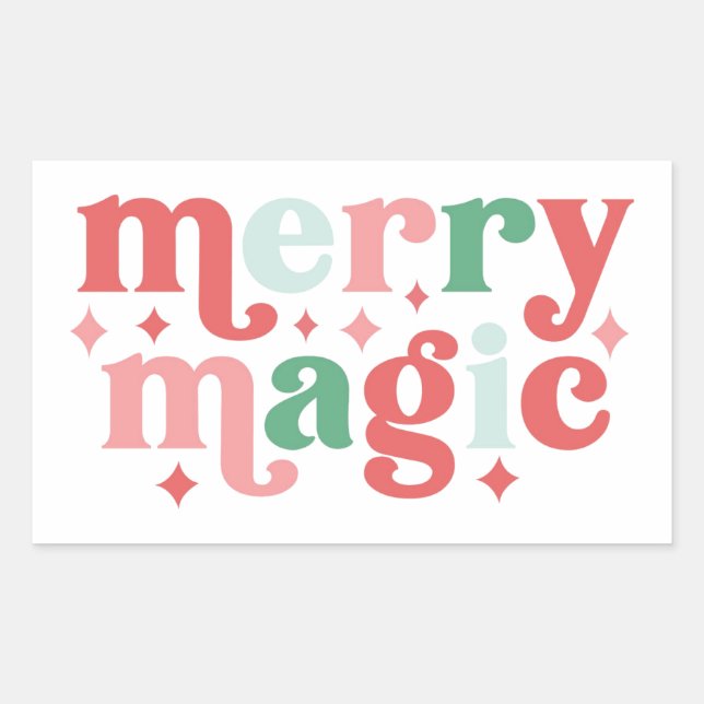 Merry Magic - Colourful Holiday Typography Rectangular Sticker (Front)