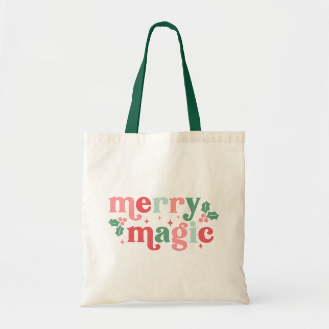 Merry Magic - Colourful Holiday Typography Tote Bag (Front)