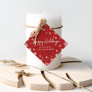 Merry Magic Red & White Snowflake Holiday Favour Tags