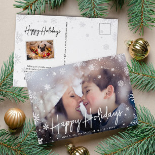Merry Magic Snowflake Overlay Photo Holiday Postcard