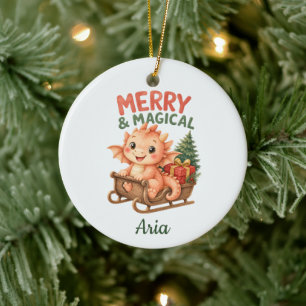 Merry & Magical Baby Dragon Sleigh Christmas Ceramic Tree Decoration