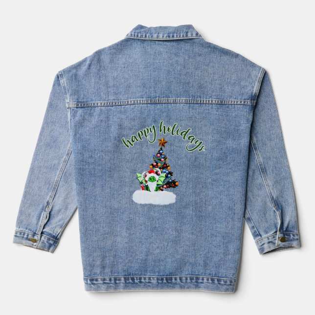 Merry & Magical Christmas with a Dragon Twist Denim Jacket (Back)