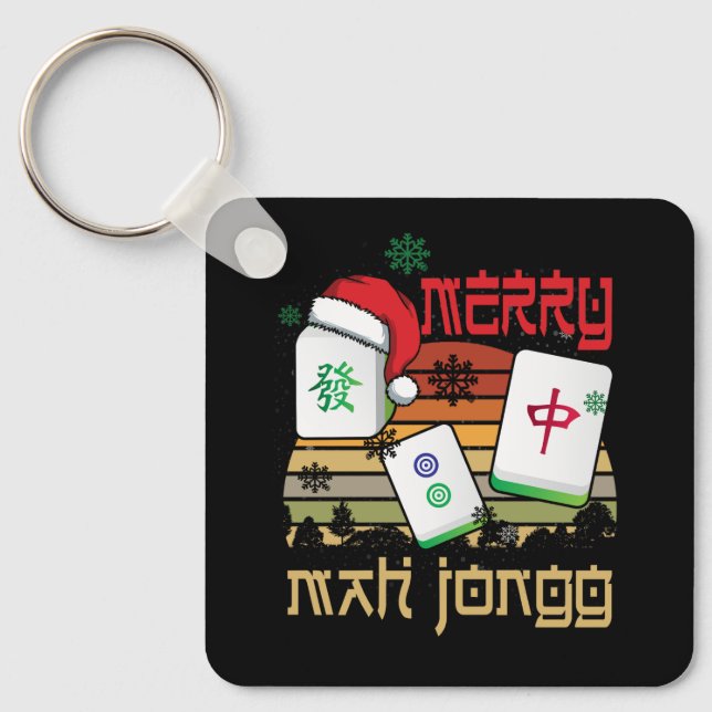 Merry Mah Jongg Snowy Christmas Fun-Chinese Jewish Key Ring (Front)