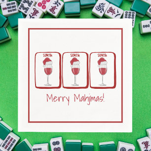 Merry Mahjmas! Holiday Mahjong / Wine Glass Santa Napkin