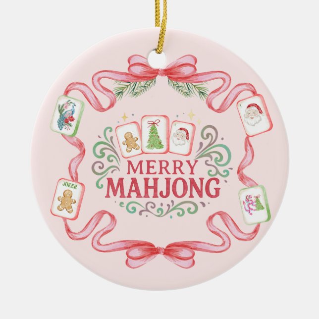 Merry Mahjong | Christmas Ceramic Tree Decoration (Front)