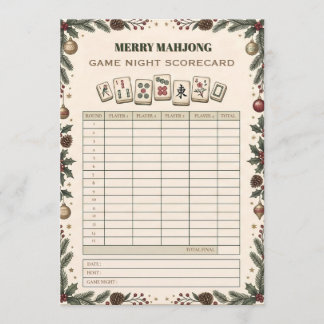 Merry Mahjong Christmas Game Night Scorecard Holiday Card