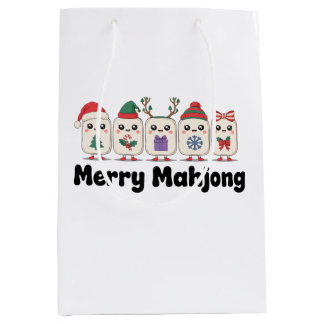 Merry Mahjong Christmas Tiles Santa Hat Antlers Medium Gift Bag