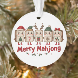 Merry Mahjong Christmas Tiles Santa Hat Reindeer Ornament