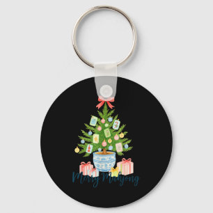Merry Mahjong Christmas Tree Chinoiserie Holiday Key Ring
