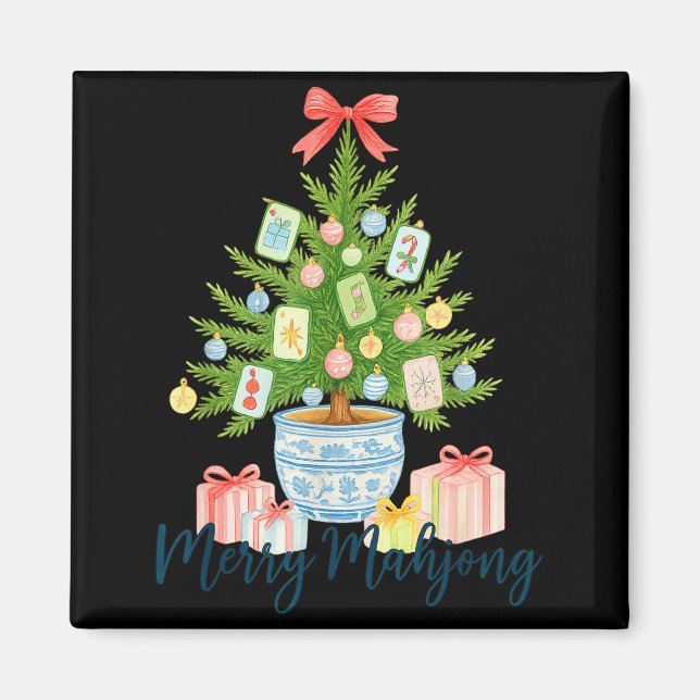 Merry Mahjong Christmas Tree Chinoiserie Holiday  Magnet (Front)