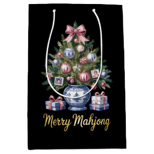 Merry Mahjong Christmas Tree Holiday Vase Xmas Medium Gift Bag