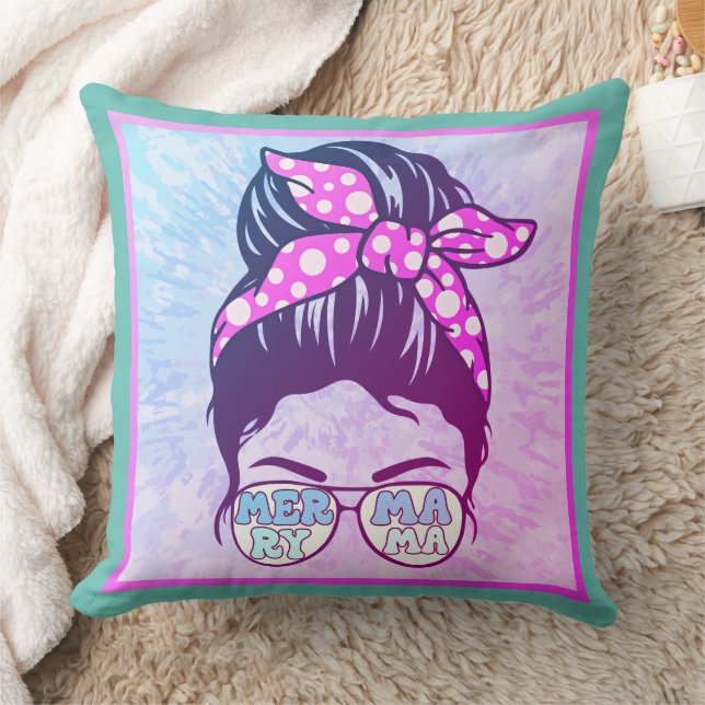 Merry Mama Fun Hair in a Bun Sunglasses Mom Retro  Cushion (Blanket)