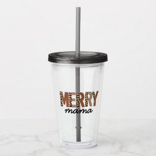 "Merry Mama" Modern Color Block Leopard Boho Acrylic Tumbler