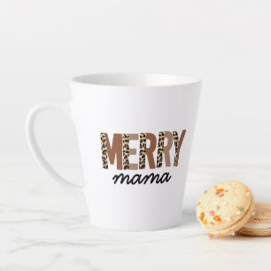 "Merry Mama" Modern Color Block Leopard Boho Latte Mug