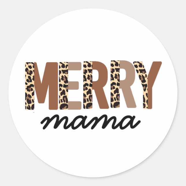 "Merry Mama" Modern Colour Block Leopard Boho Classic Round Sticker (Front)