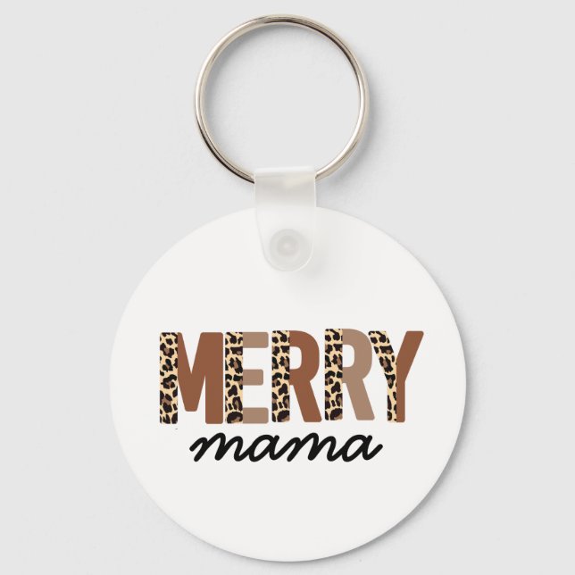 "Merry Mama" Modern Colour Block Leopard Boho Key Ring (Front)