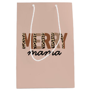 "Merry Mama" Modern Colour Block Leopard Boho Medium Gift Bag