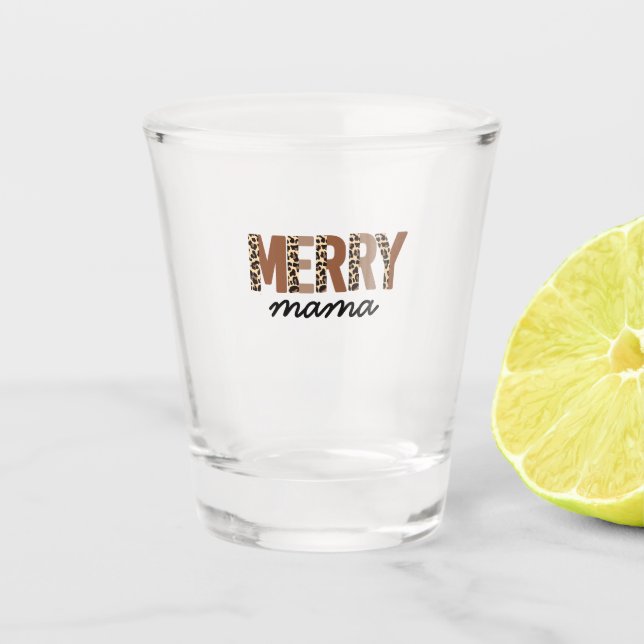 "Merry Mama" Modern Colour Block Leopard Boho Shot Glass (Front)