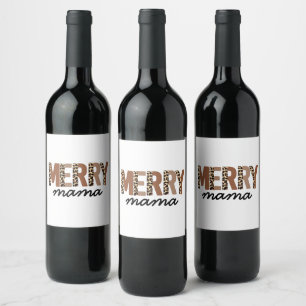 "Merry Mama" Modern Colour Block Leopard Boho Wine Label