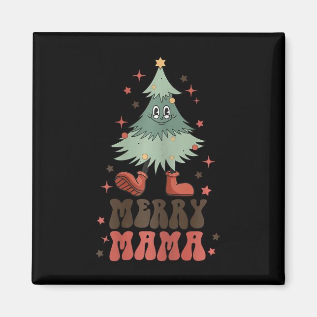 Merry Mama Retro Christmas Tree Face Groovy Matchi Magnet (Front)