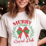 Merry Mama Social Club Coquette Christmas Tri-Blend Shirt<br><div class="desc">Join the "Merry Mama Social Club" with this charming coquette-inspired Christmas shirt! Featuring a bold red bow, delicate holiday foliage, and vintage typography, this design blends playful femininity with festive cheer. Perfect for holiday gatherings or as a whimsical gift for moms who love spreading Christmas joy, this shirt captures the...</div>
